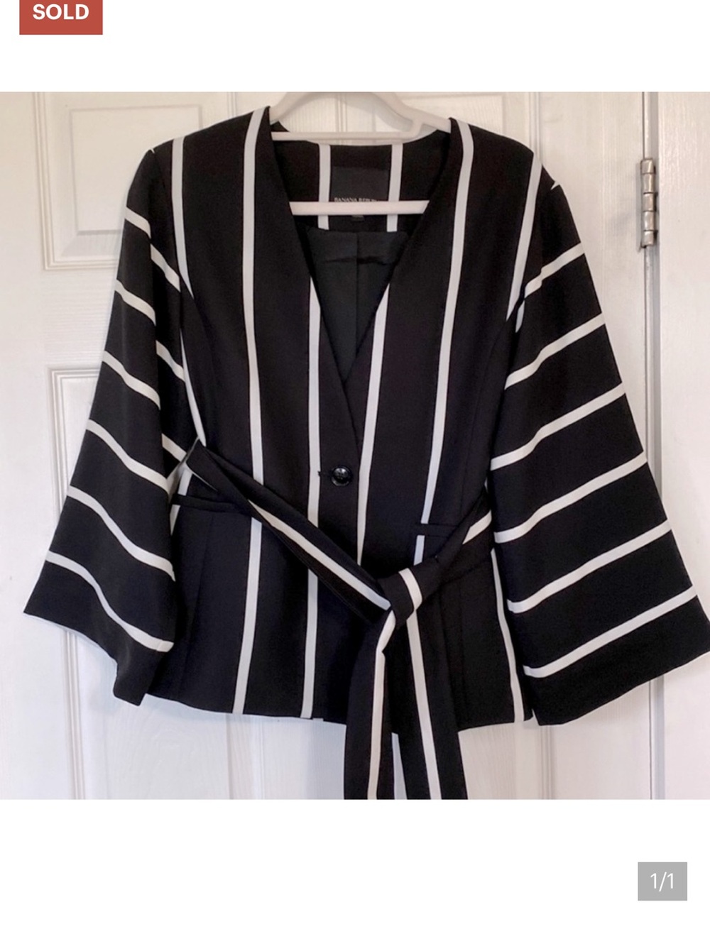 Banana Republic Black and White Stripe Tie-Waist Blouse NWOT